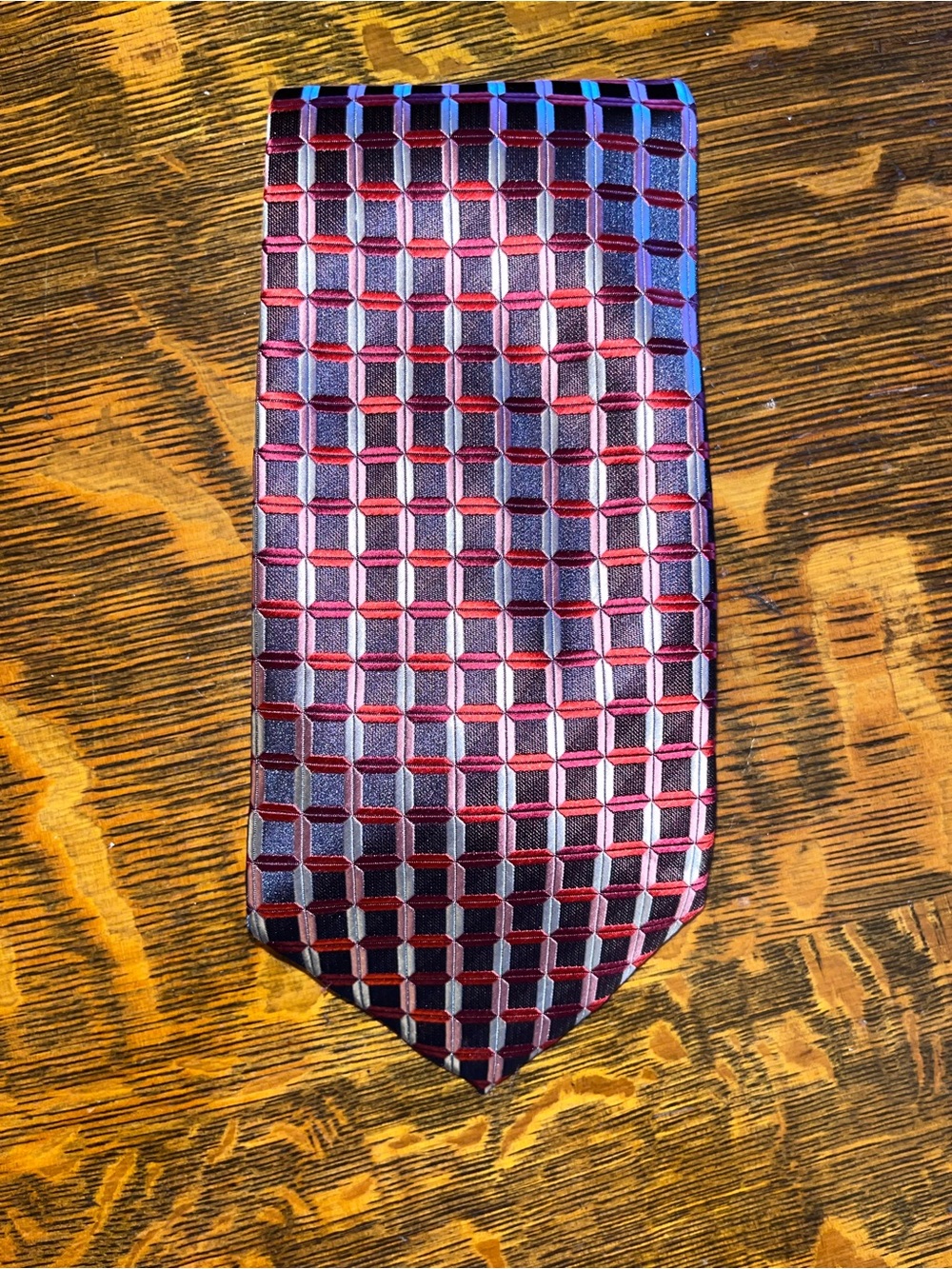Ascots & Chapels Luxury Red & Burgundy Geometric Silk Necktie